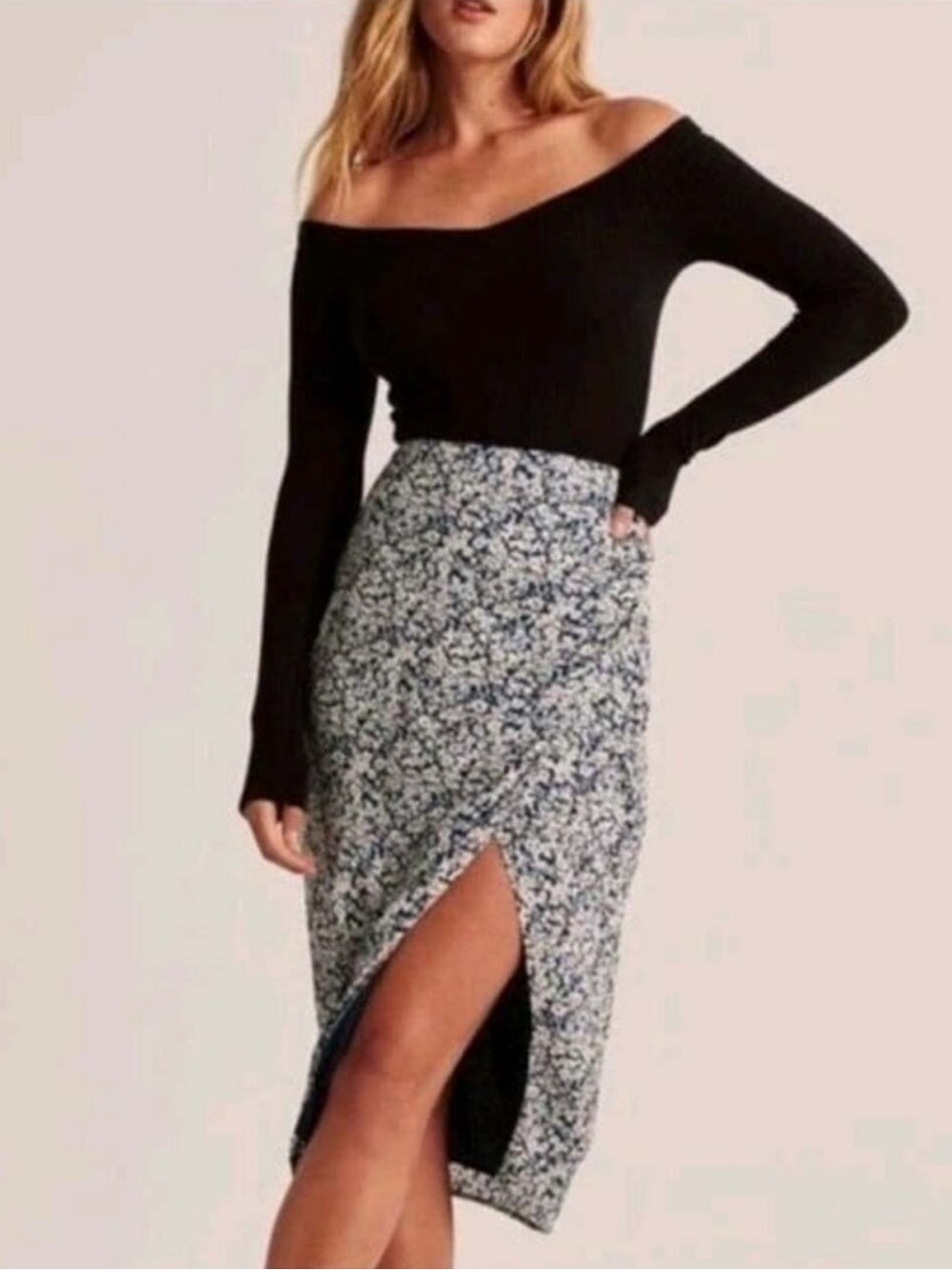 Abercrombie & Fitch Floral Print Midi Wrap Skirt with Slit Large